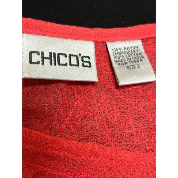 Chicos Womens 2 US 12 Coral Flowy Embroidered Sheer Long Sleeve Lightweight Top - Picture 3 of 11